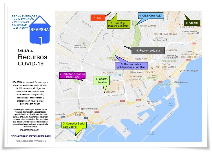 Pulsa sobre el mapa para conocer la ubicación de los servicios para personas sin hogar de la ciudad de Alicante